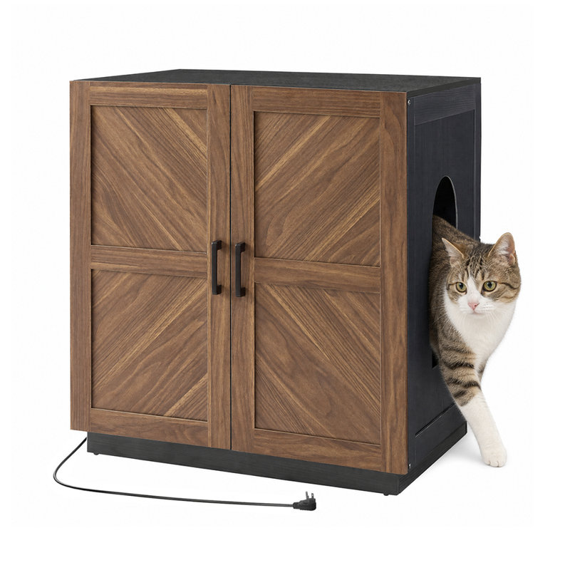 Très grand bac à litière pour chat autonettoyant et automatique, 33.6" H x 29.4" W x 26.8" D, Black/Walnut