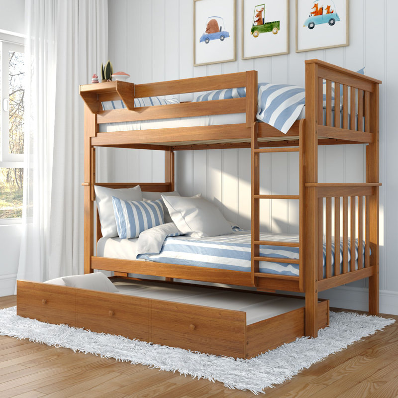 Lit superposé standard avec lit gigogne Ravenwood, Simple au dessus de simple, Pacane