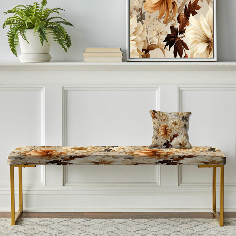 Rustic Brocade Elegance Victorian Pattern III - Floral Upholstered Gold Bench