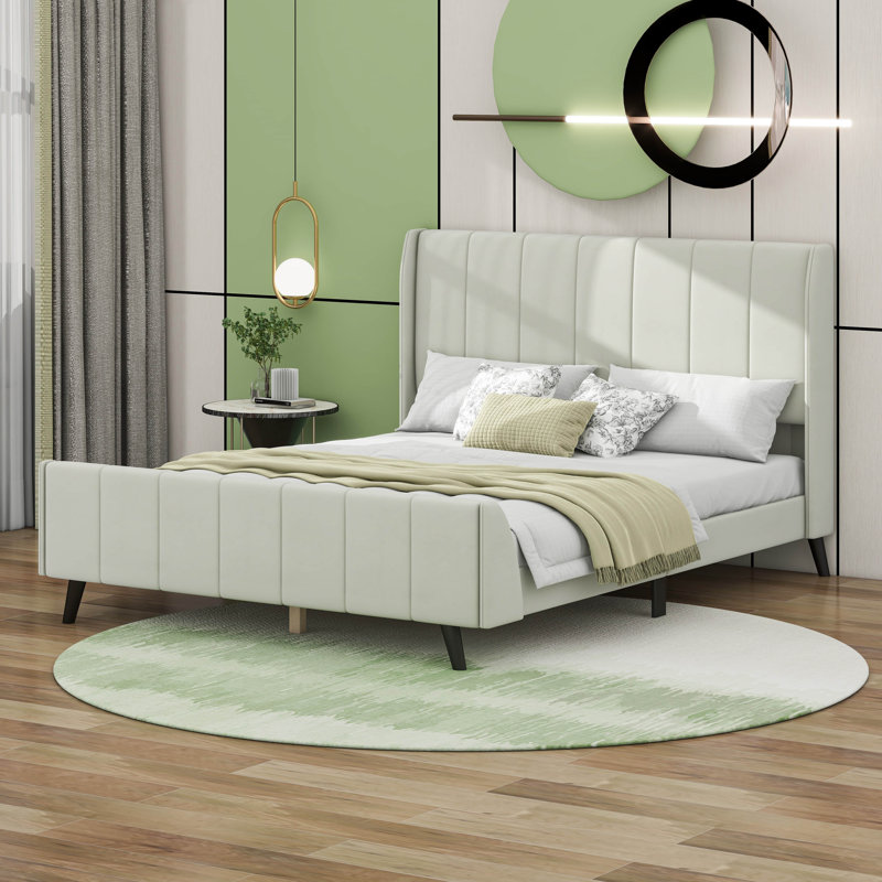 Upholstered Platform Bed, Beige, Queen