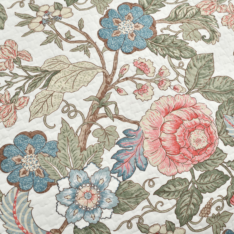 Sydney Green and Blue Cotton Reversible Floral Full Quilt Set