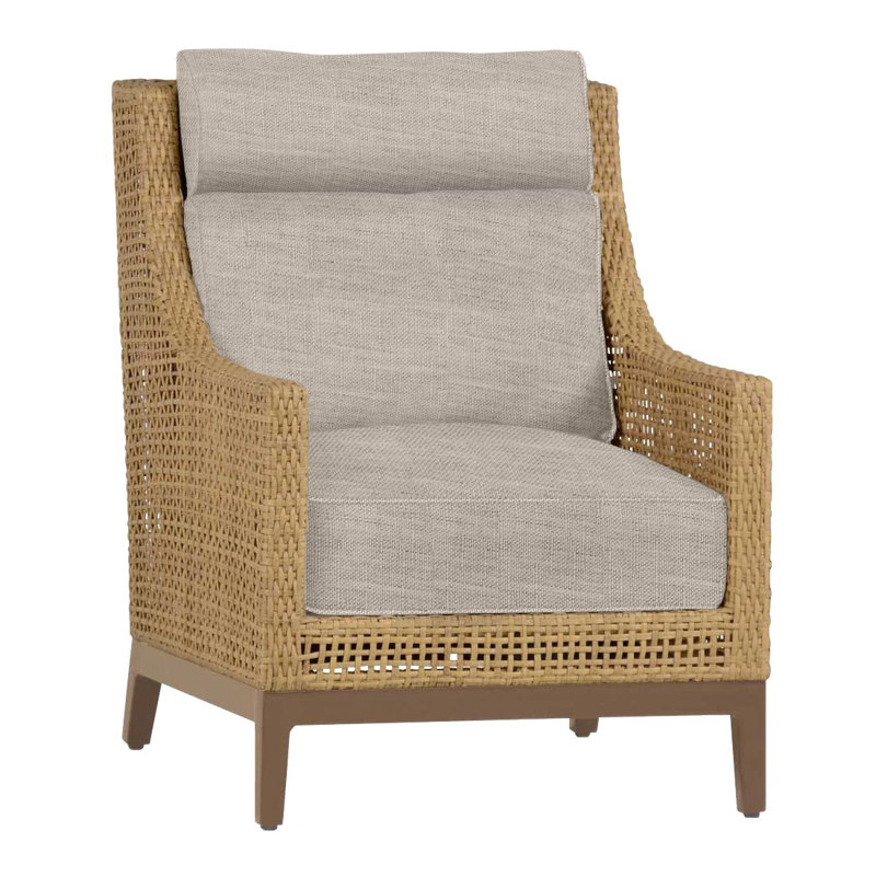 Peninsula Woven Lounge Chair, No welt + Standard fill, Dove Sunbrella® Linen, Light Raffia/Natural Sandalwood