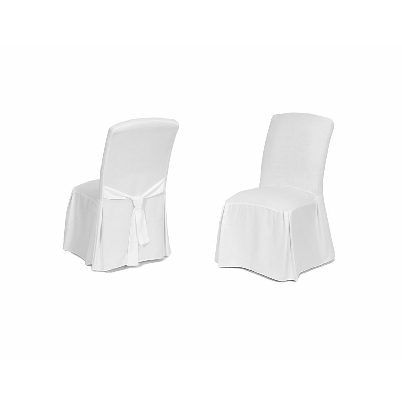 Cotton Dining Chair Slipcover Long, White Cotton