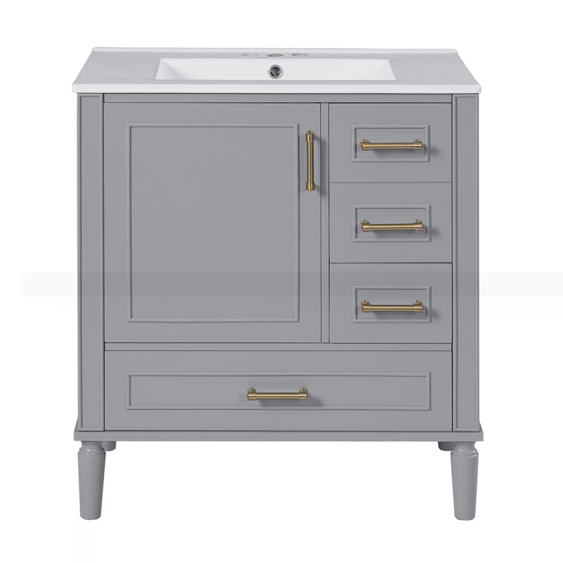 Meuble-lavabo 30 po avec lavabo en céramique, Gris