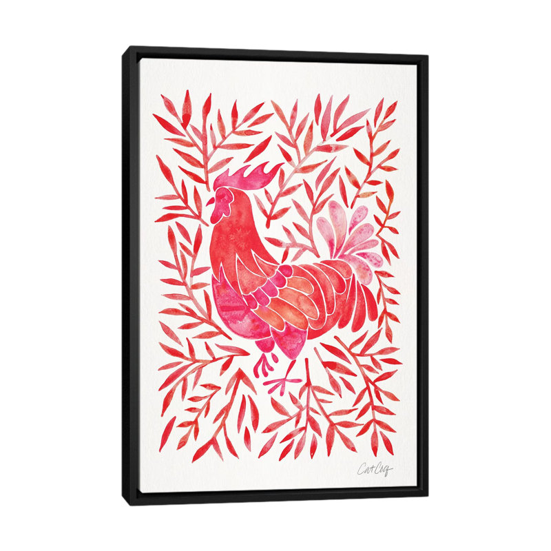 Coq par Coquillette - reproduction d'art, Aucun mat, H 40 po x l 26 po x P 1,5 po, Toile avec cadre noir