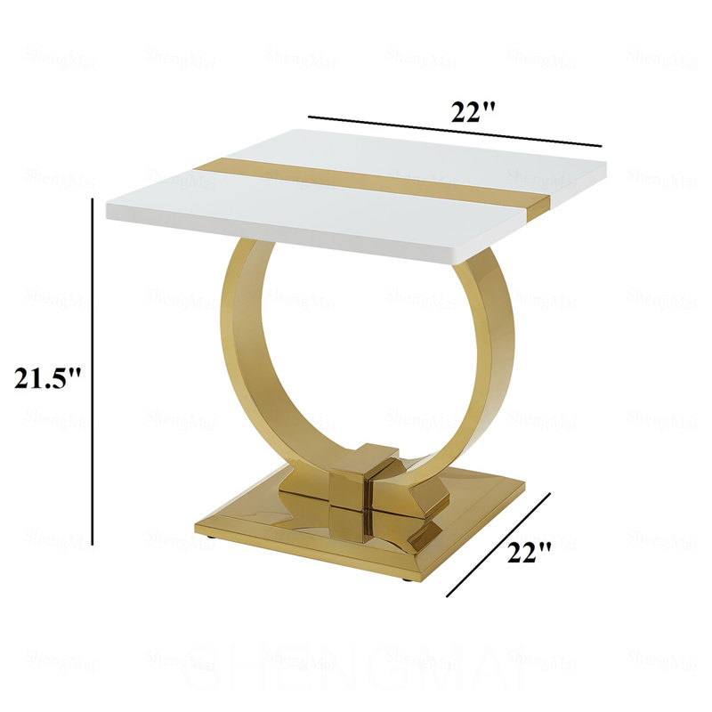 Table de bout à finition carrée en or et blanc, Doré