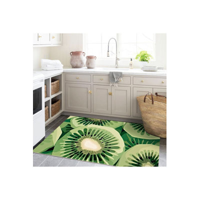 Tapis décoratif lavable à la machine à motif tissé vert Kiwi