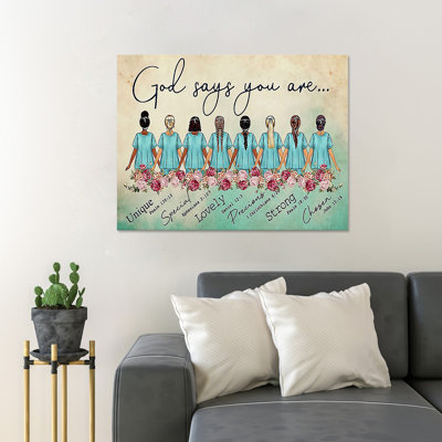 Nurses over Flowers - Art textuel sur toile tendue