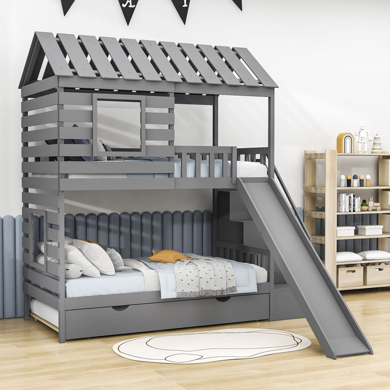 Lit superposé simple au-dessus de simple avec lit gigogne Herington par Harriet Bee, gris