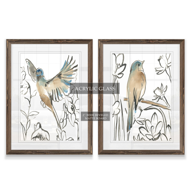 «Songbird Meadow III» par Vincent Van Gogh - ensemble de 2 cadres photo, H 20 po x l 17 po, Érable