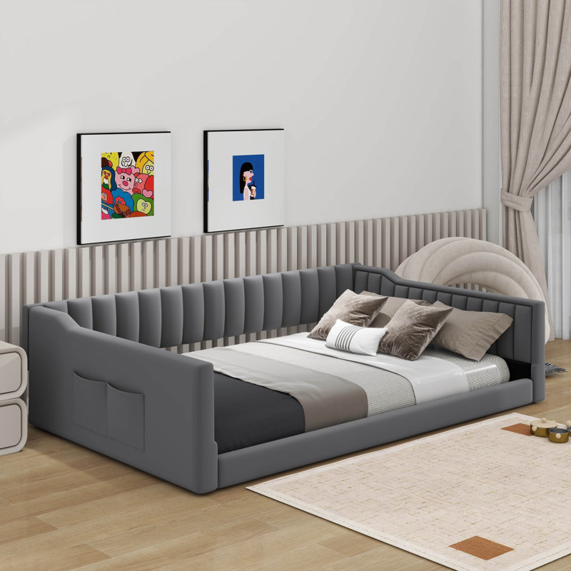 Upholstery Daybed And Side Storage Pocket, Full XL, Gray