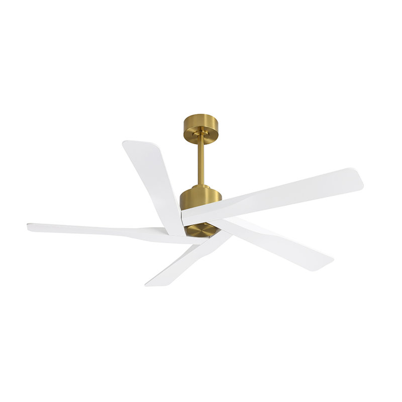 Ventilateur de plafond en plastique ABS 64 pales 64 pouces avec moteur à courant continu réversible 6 vitesses, blanc et or