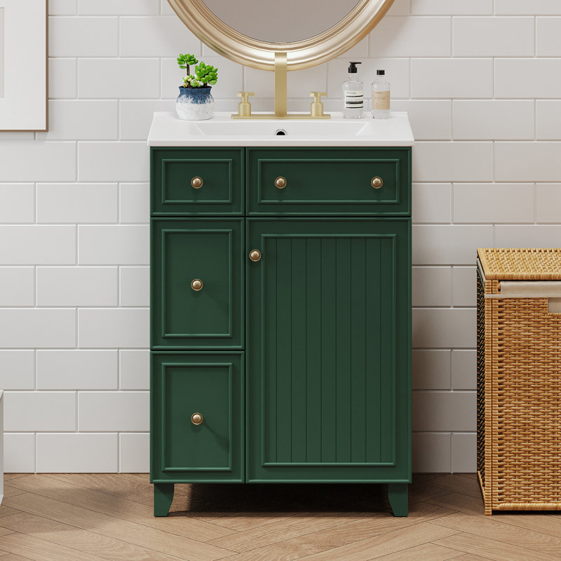 Armoire de salle de bain Madielyn, Bleu, Doré