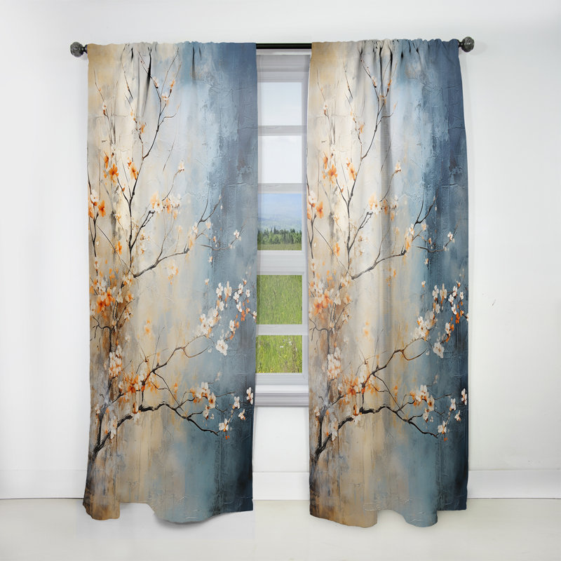 Rideau obscurcissant à motif floral érable orange sarcelle III - 1 panneau, L 52 po x L 90 po
