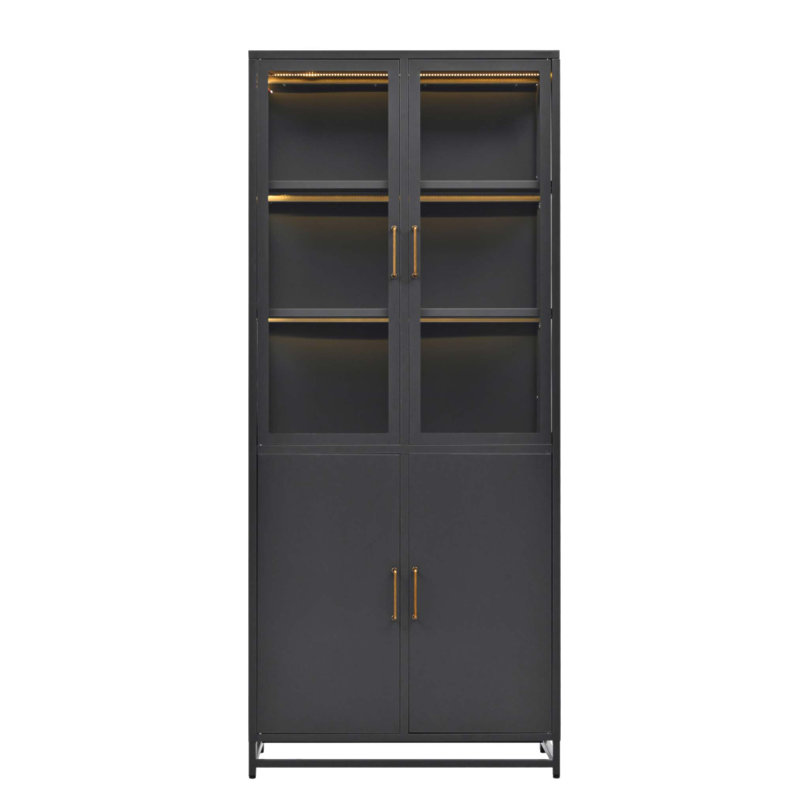 76.75'' Tall Display Cabinet With Glass Doors And LED Lights, Steel Curio Cabinet With 3-Sided Glass For Home And Office Decor