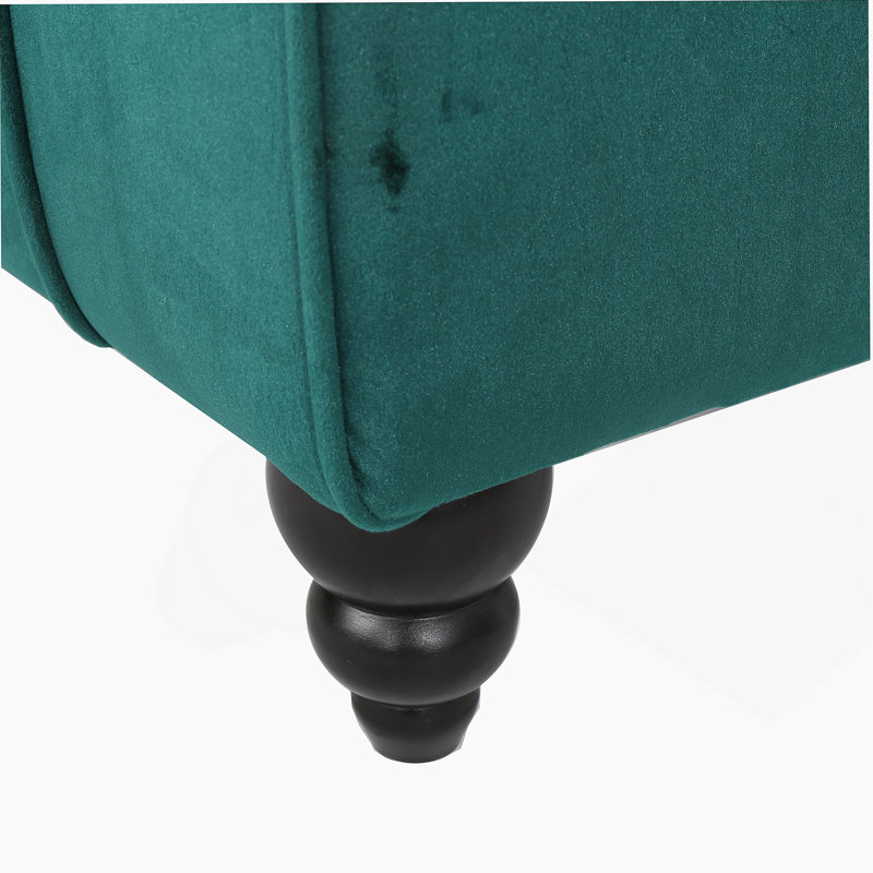 Tufted Chaise Lounge With Birch Leg, Teal