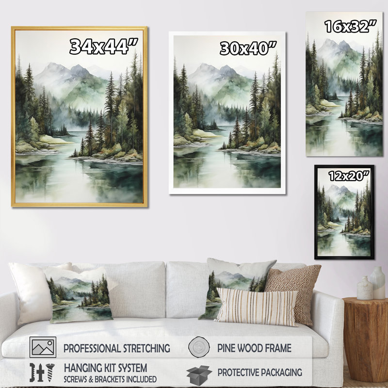 Impression sur toile, "Minimalisme lac tranquillité I", Cadre simple noir, H 44 po x l 34 po x P 1,5 po