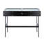Console contemporaine en bois noir, acier noir et plateau en verre