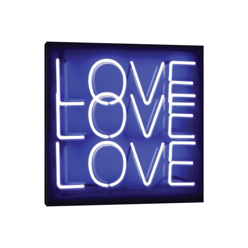 Neon Love Love Love Blue On Black by Hailey Carr - Wrapped Canvas Gallery-Wrapped Canvas Giclée