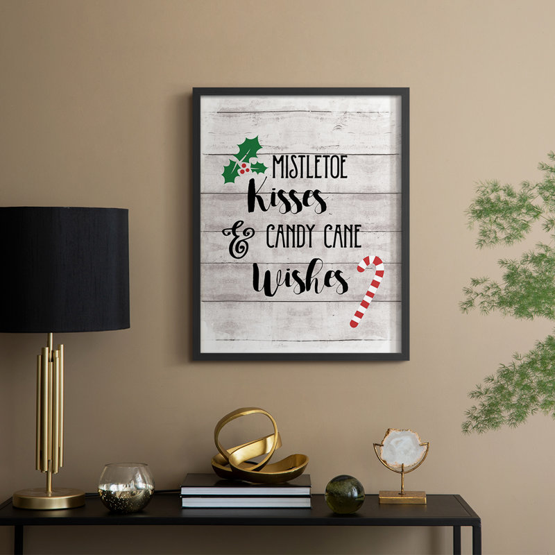 Mistletoe and Candy Cane Framed Print - Solid Wood, Black, 21" H x 17" W