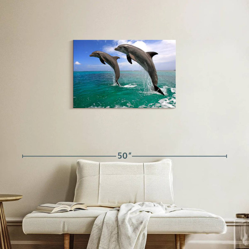 Two Jumping Dolphins, 20" H x 30" W