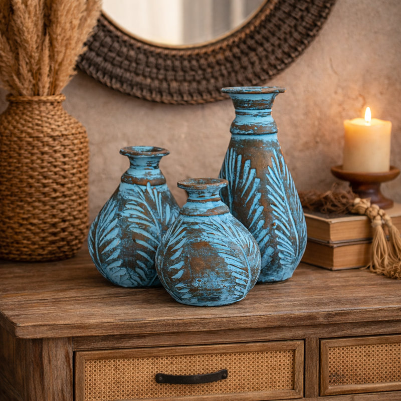 Ensemble de casseroles à feuilles turquoise