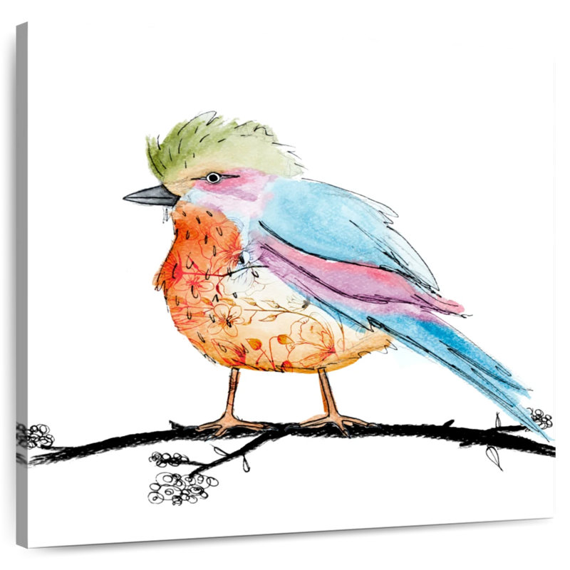 Brampt floral, oiseau brillant I, H 20 po x l 20 po