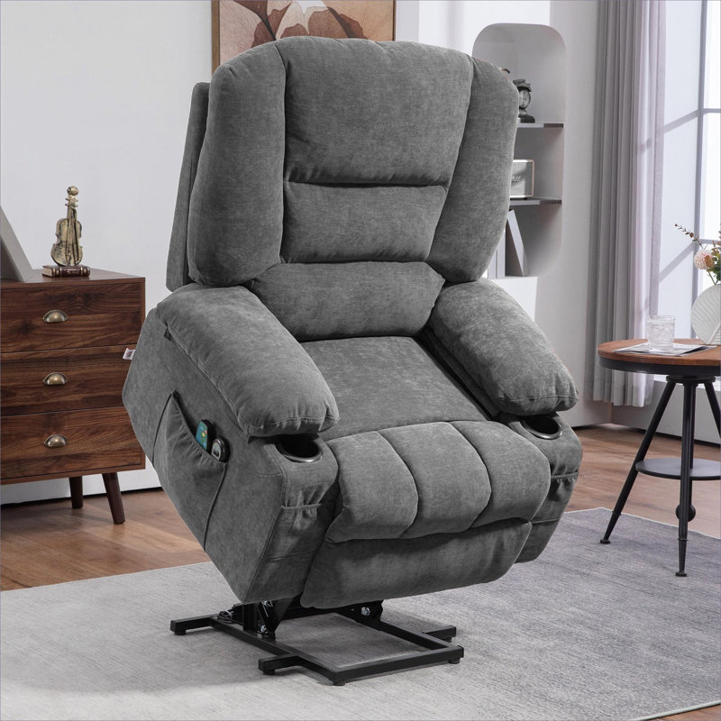 Fauteuil inclinable classique en polyester gris avec télécommande Elderly Home Relaxation, Tissu gris