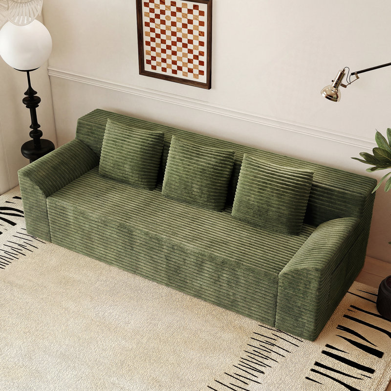 Canapé de 71 pouces en velours côtelé avec siège profond, coussins à double couche de type nuage, et aucun assemblage requis pour une utilisation multi-scène.
