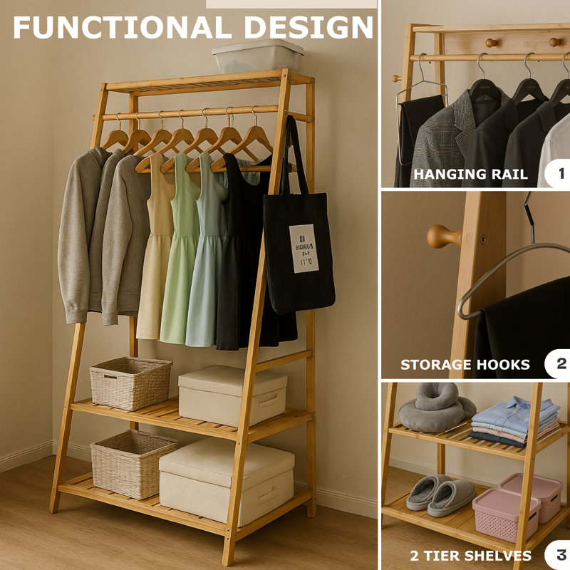 Borough Wharf Mattera Natural Bamboo Wooden Clothes Rack, Garment