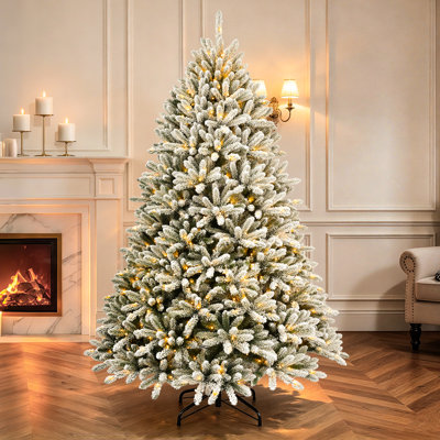 7.5' Flocked Spruce Pre-Lit LED Artificial Christmas Tree with Warm White LED Lights