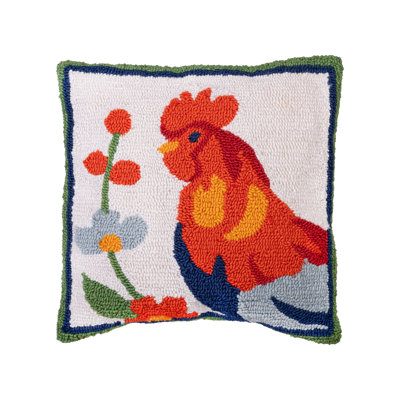 Rooster Indoor/Outdoor Hooked Throw Pillow