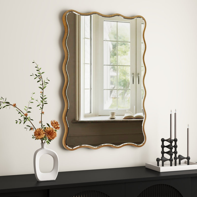 Wavy Framed Wall Accent Mirror in Gold 50x76CM