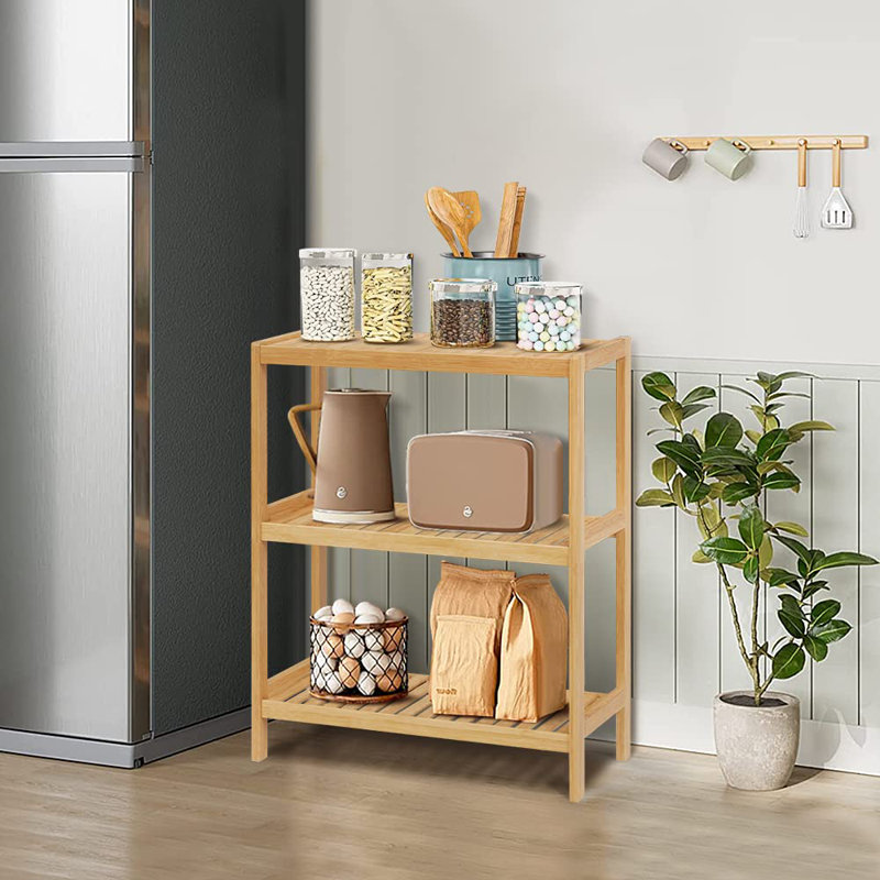3 Tier Bamboo Shelf Storage Organizer Rack Toilet Utility Shelves Standing Shelf Units For Bathroom, Living Room, Kitchen