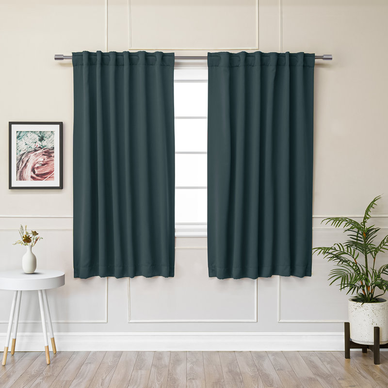 Bantam Solid Blackout Thermal Rod Pocket Curtain Panels, Spruce, 52" W x 63" L