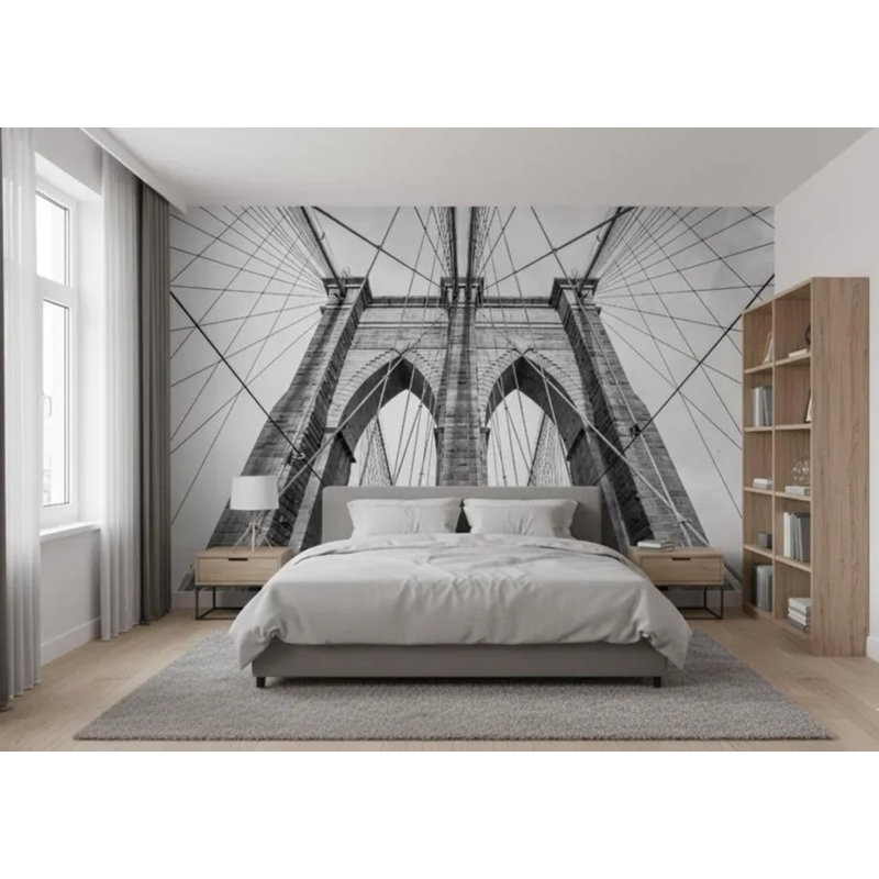 Papier peint architecture noir et blanc Brooklyn Bridge, L 105,96 po x l 138 po
