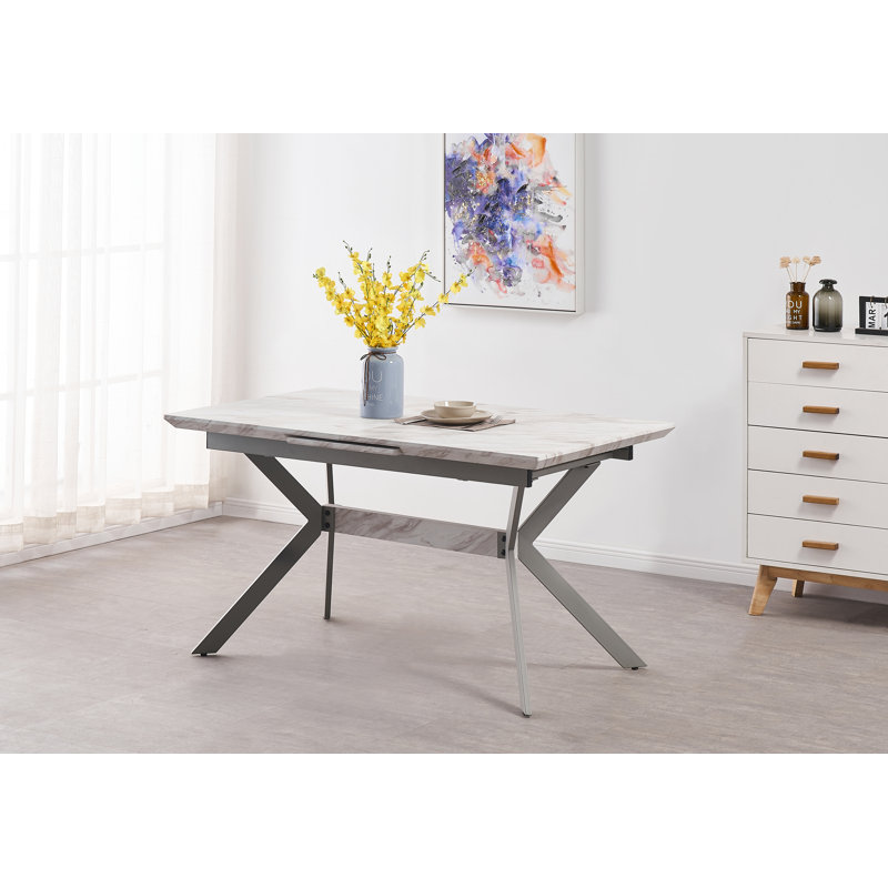 Anisur Extendable Solid Wood Top Dining Table, Light Grey, Grey