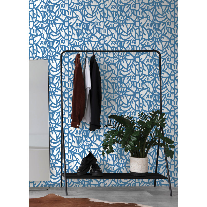 Papier peint crème avec arrangements audacieux, Bleu