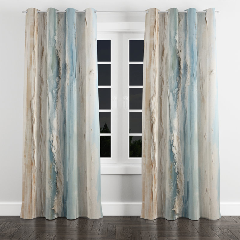 Beige And Blue Coastal Beach Paint - Coastal Beach Velvet Blackout Grommet Curtain - 1 panel, 52" W x 84" L, Silver Grommets
