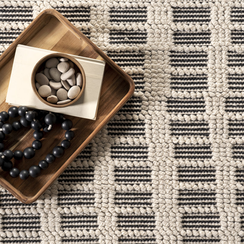 Ivory and Black Striped Wool 4' x 6' Area Rug