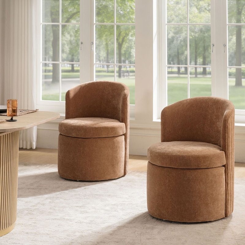 Waynesville 24''W Modern Channel-Tufted Backrest Dining Chair with Hidden Casters Set of 2, Caramel