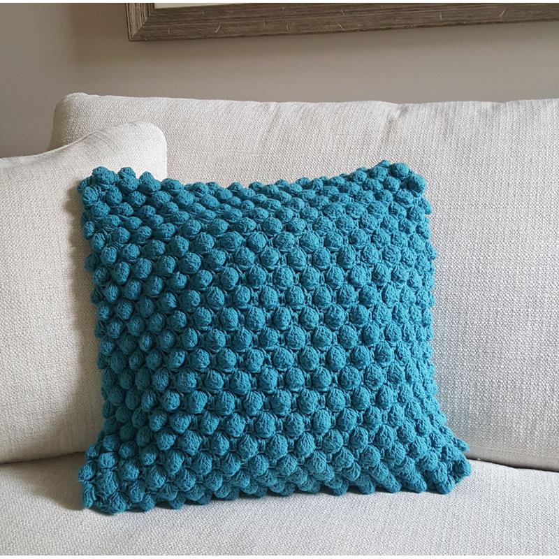 Teal Hand Looped Cotton 18" Square Throw Pillow
