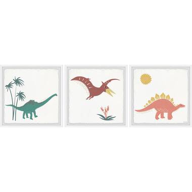 Canvas Dinosaur Art - Set of 4 Prints - Stretched Canvas Nursery Decor -  Tiny Toes Design