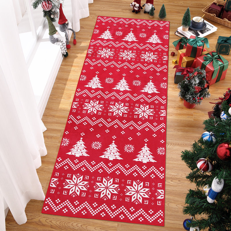 Christmas Rug for Bedroom Non Slip Holiday Washable Snowflake Xmas Tree Decorative Rug Low Pile Stain Resistant Living Room Small Throw Carpet Christmas Tree Boho Area Rugs for Dining Room Nursery