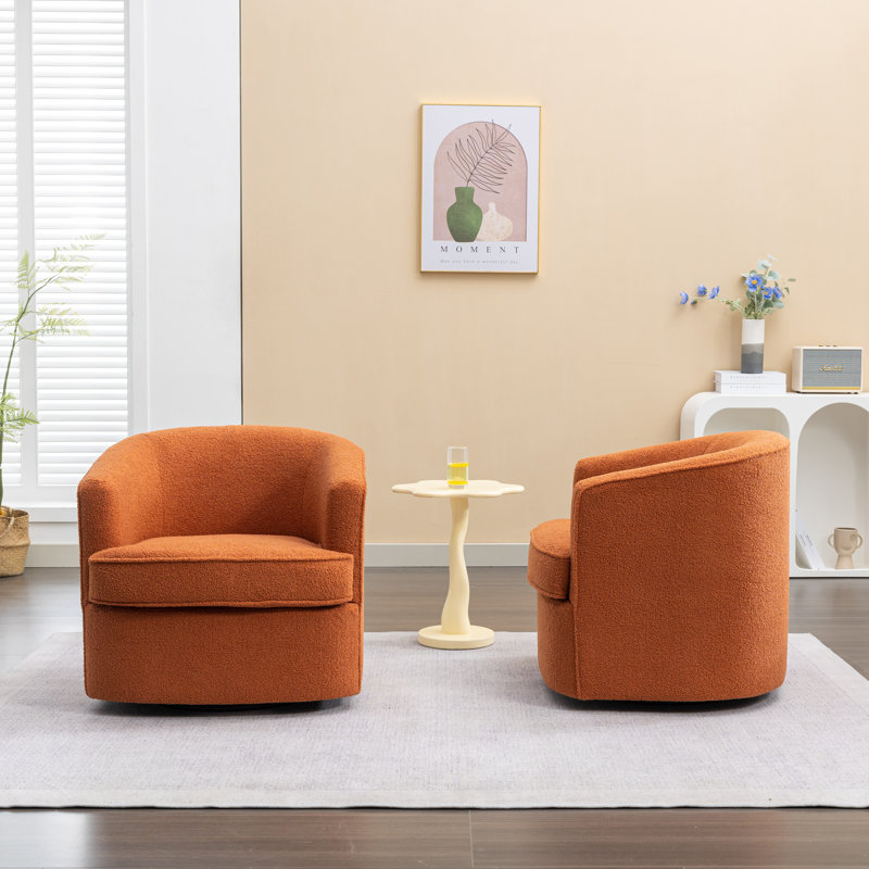 Fauteuil demi-tonneau pivotant rembourré, Polyester orange