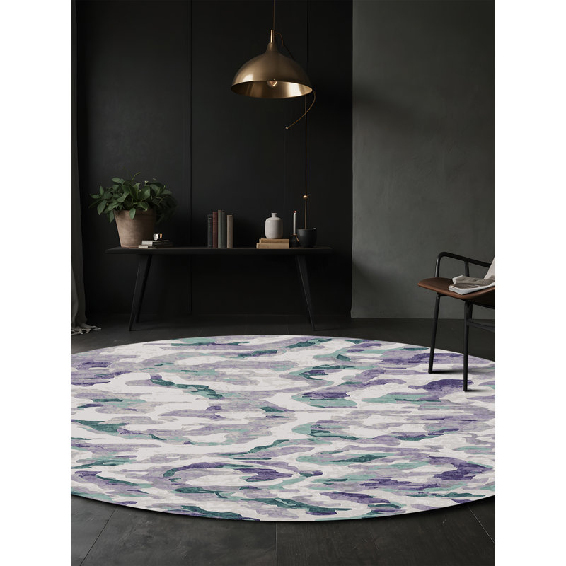Machine Washable Gray Area Rug, Round 8'
