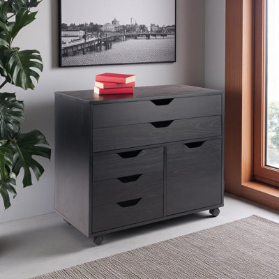 Holthaus Black Finish Multi-Storage Mobile Cabinet With 3-Section , 26.18" H X 30.55" W X 15.69" D