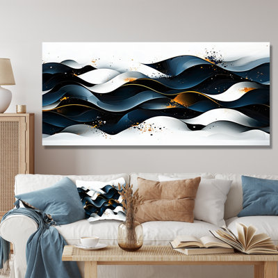 Geometric Rift Of Aqua Waves IV - Abstract Metal Wall Decor, Geometric Metal Print