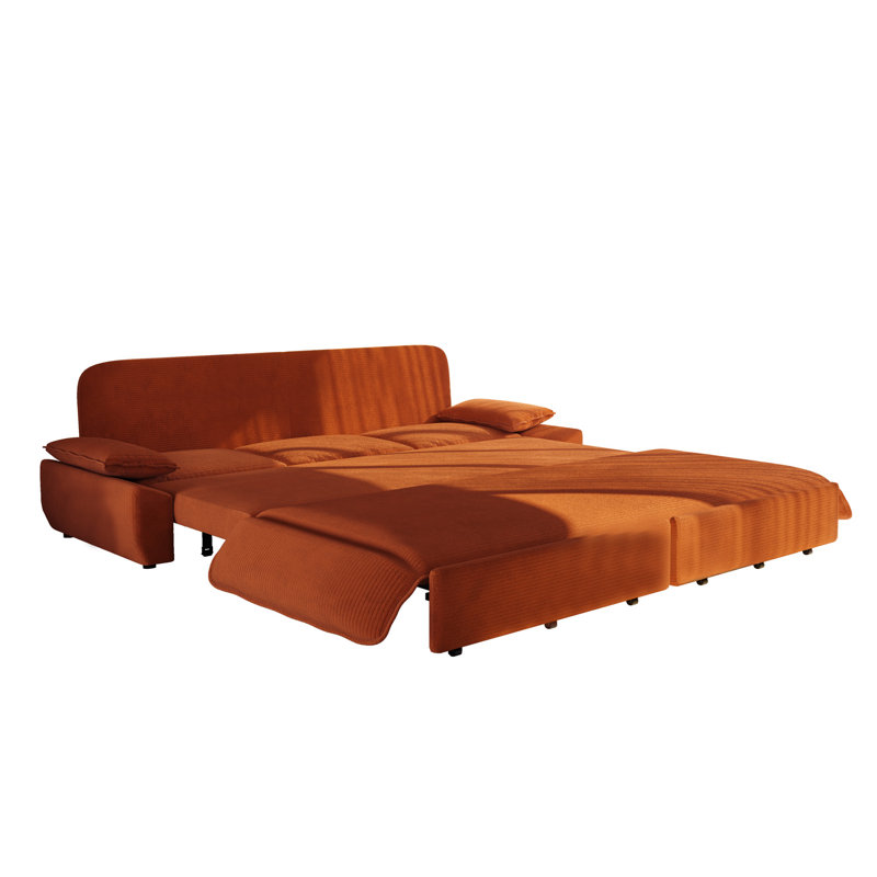 Canapé-lit gigogne 94,5 po, canapé-lit convertible 3 en 1, lit en velours côtelé multifonctionnel, orange, Orange Corduroy