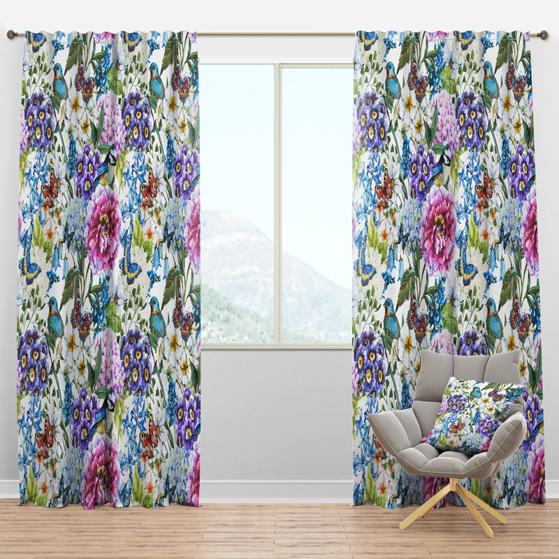 Panneau de rideau simple semi-transparent avec passe-tringle Blossoming, l 52 po x L 90 po